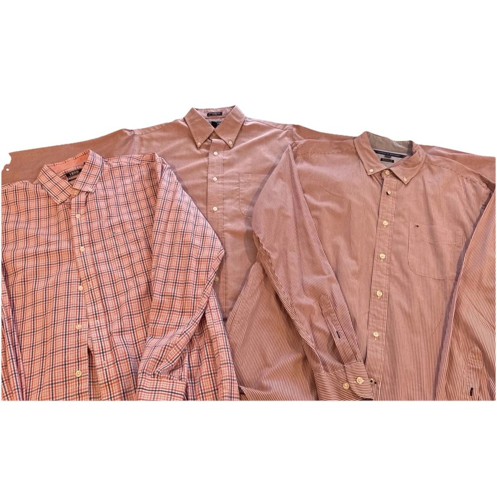 Lot Of 3 Men's Large Dress Shirts Pink Family Izod Tommy Hilfiger & Croft Barrow - Picture 2 of 13
